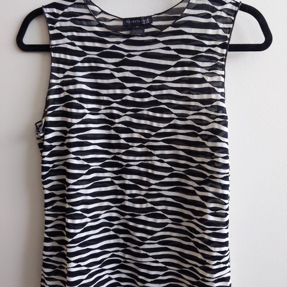 Kenneth Cole New York size M black&white sheer top - Picture 1 of 4